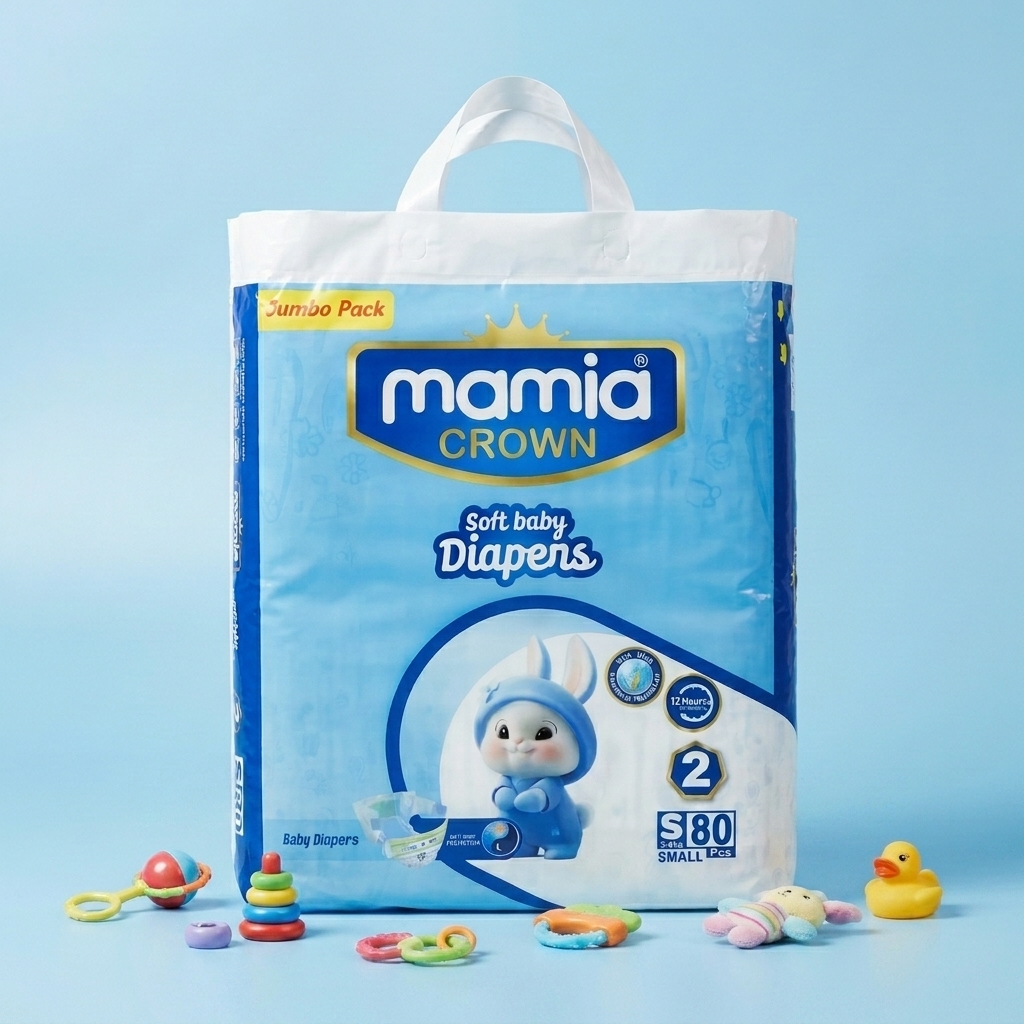 Mamia Crown Diapers – Size 2 (Small) – Jumbo Pack (80 Pieces)