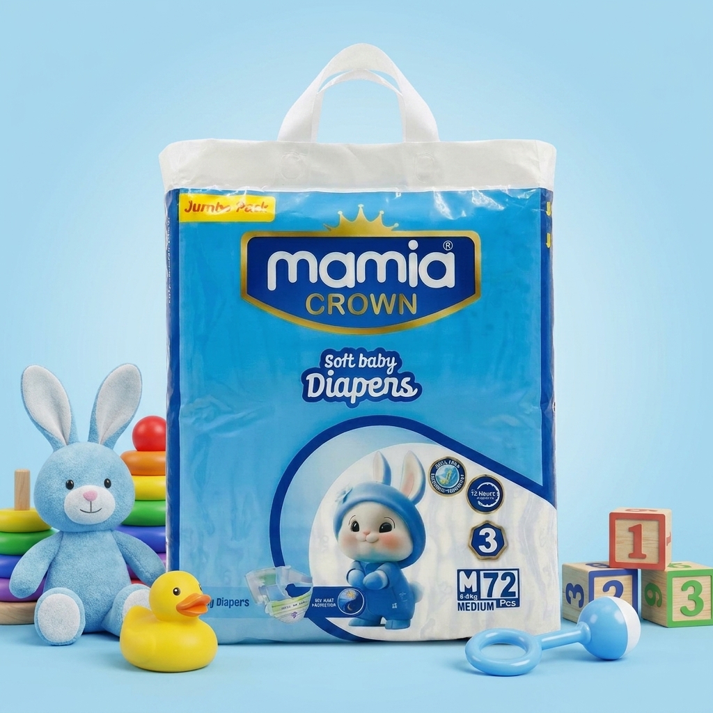 Mamia Crown Diapers – Size 3 (Medium) – Jumbo Pack (72 Pieces)