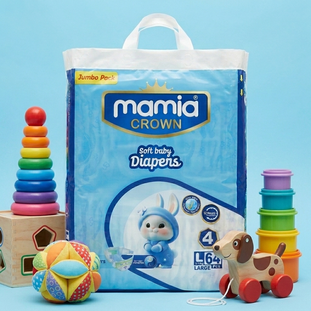 Mamia Crown Diapers – Size 4 (Large)-Jumbo Pack (64 Pieces)